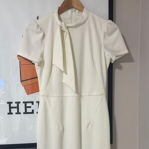 Chic Cream Long Sleeve Dress with Bow Detail